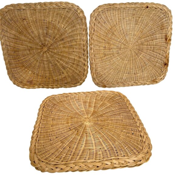 Retro Boho Square Woven Rattan Wicker Raffia Hot Pad Trivets Set Braided Edge - Picture 2 of 10
